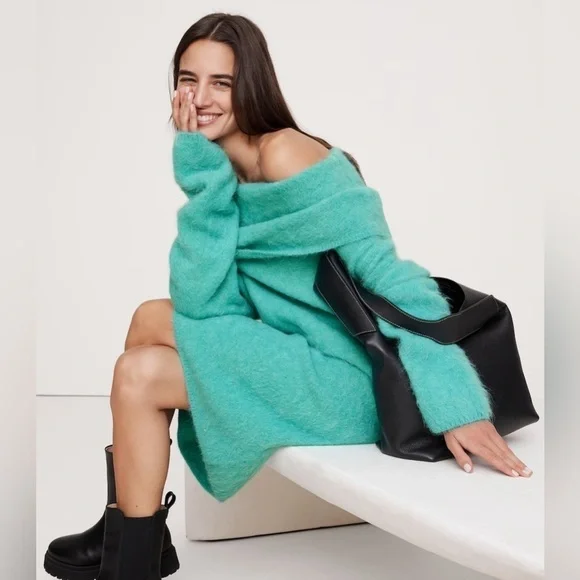 Banana Republic Alpaca Minimalist lagenlook BoHo Cowl Neck Sweater Dress S - Picture 1 of 15